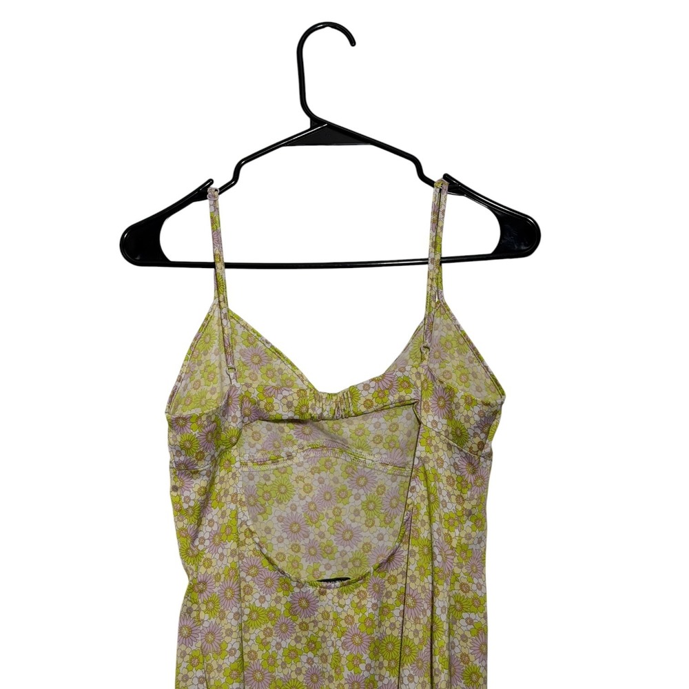 Zara 70's Style Floral Midi Slip Dress Lime Green Pink Daisy Open Back Size M - Picture 6 of 8